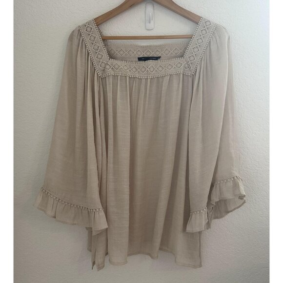 Zac & Rachel Blouse Womens XL Beige Crochet Peasant Boho Flowy Cottagecore‎ - Picture 1 of 9
